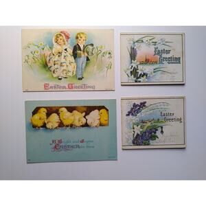 Vintage Easter Greeting Cards Lot of 4 - Chicks, Children, Flowers